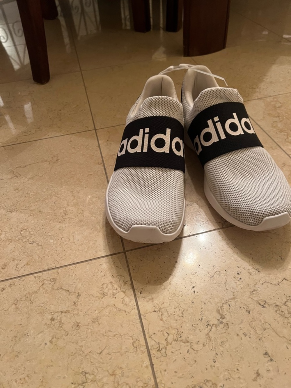 adidas White and Black Slip-On Athletic Sneakers